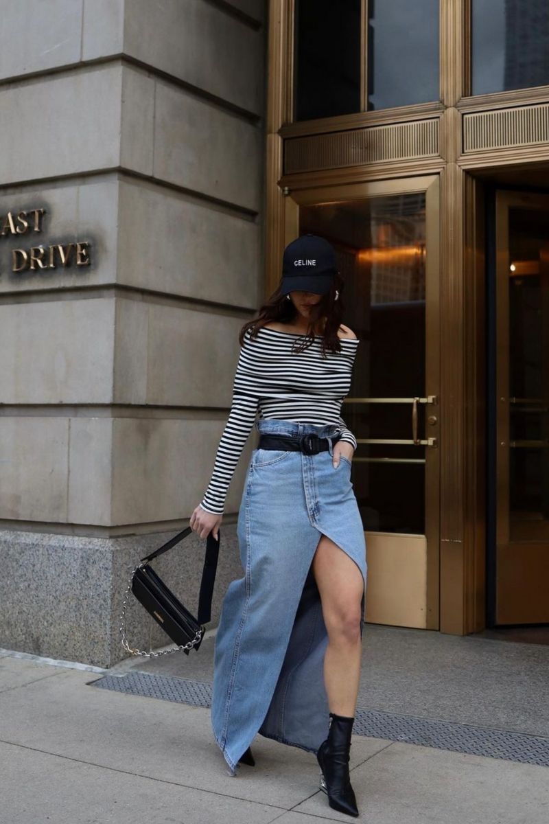 23 Effortless Denim Maxi Skirt Outfit Ideas For Every Occasion