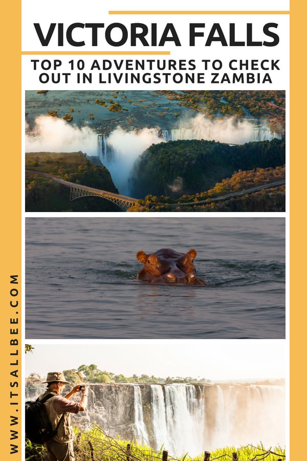 Experience Zambia! Things To Do In Livingstone Victoria Falls Zambia #bungeejumping #itsallbee #africa #traveltips #adventure #microflight #royalvictoriaexpress #devilspool #angelfalls #livingstoneisland #whitewaterrafting