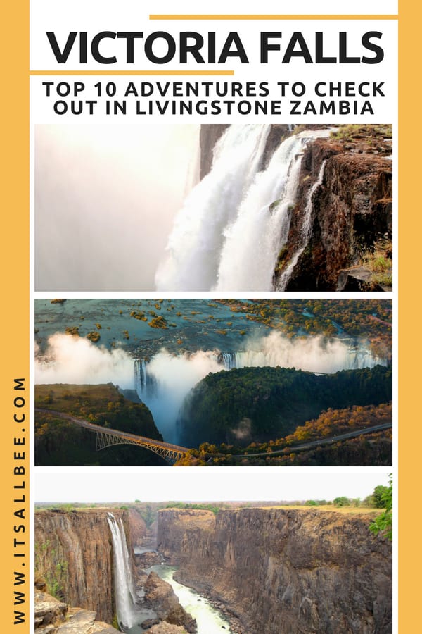 Experience Zambia! Things To Do In Livingstone Victoria Falls Zambia #bungeejumping #itsallbee #africa #traveltips #adventure #microflight #royalvictoriaexpress #devilspool #angelfalls #livingstoneisland #whitewaterrafting #sunsetcruise