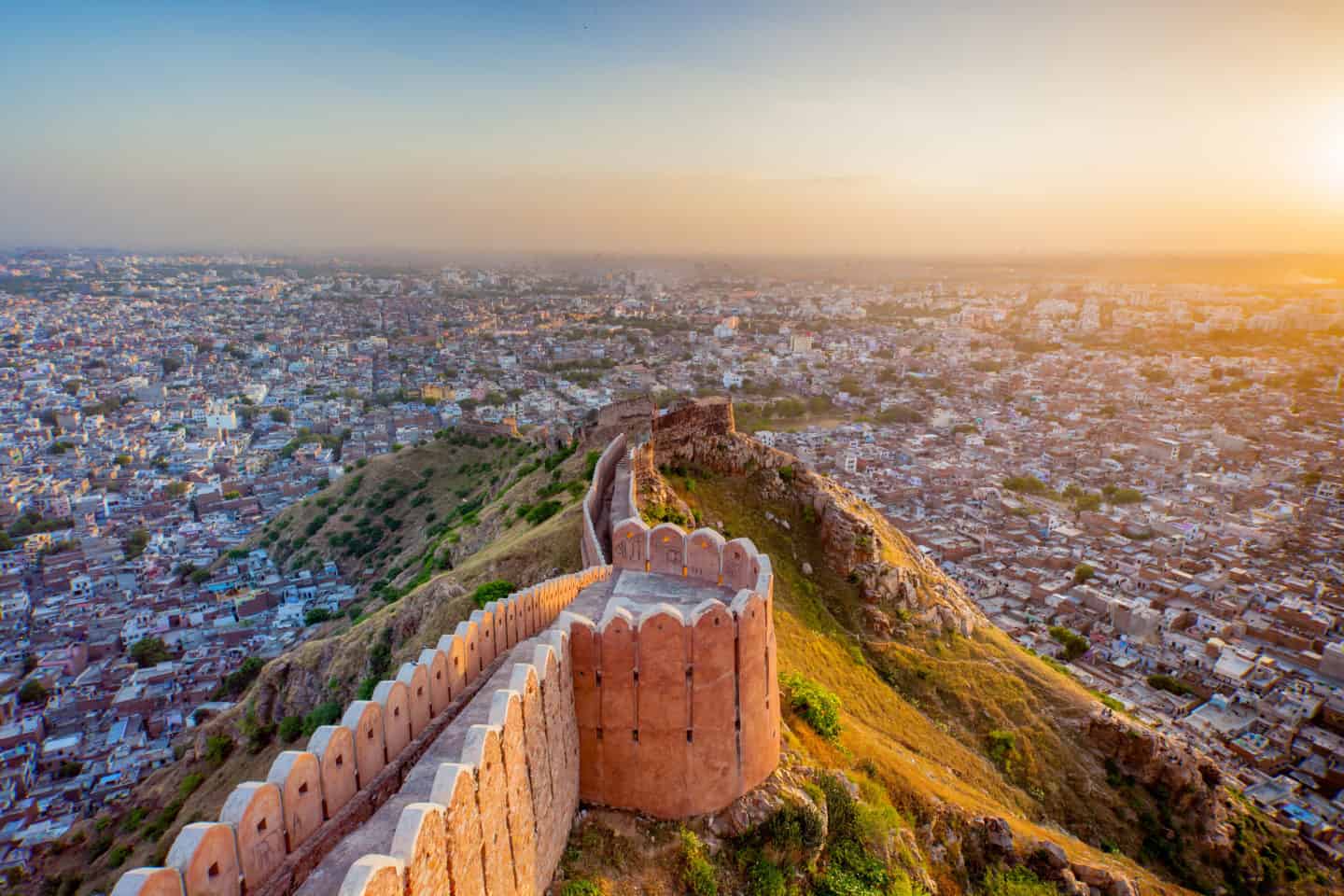Places to visit in Jaipur | Aerial view of Jaipur from Nahargarh Fort at sunset