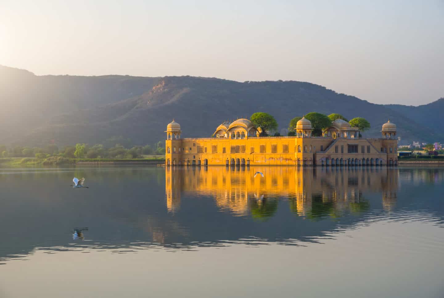 Places to visit in Jaipur | The Palace Jal Mahal (Water Palace) in the middle of Man Sager Lake at sunrise, Jaipur, Rajasthan, India, Asia